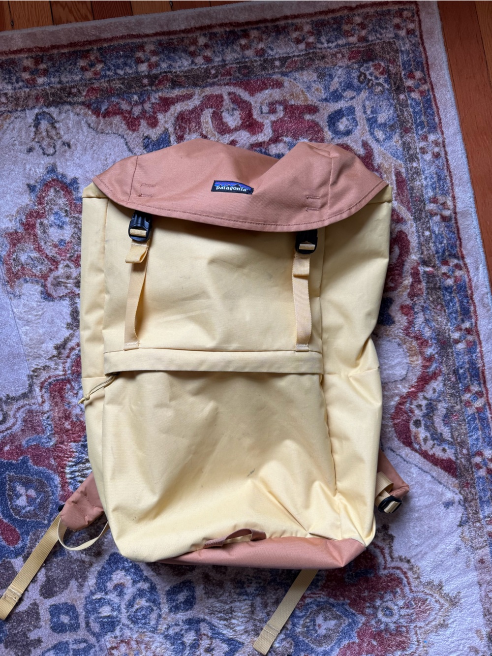 Patagonia Yellow and Pink Roll-Top Backpack